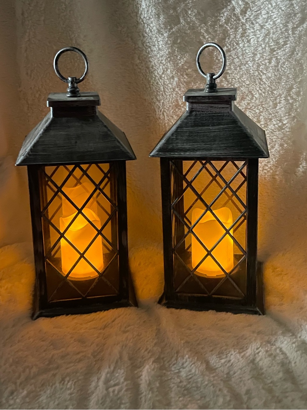 Decorative Lantern Pair with Flickering Amber LED Candles